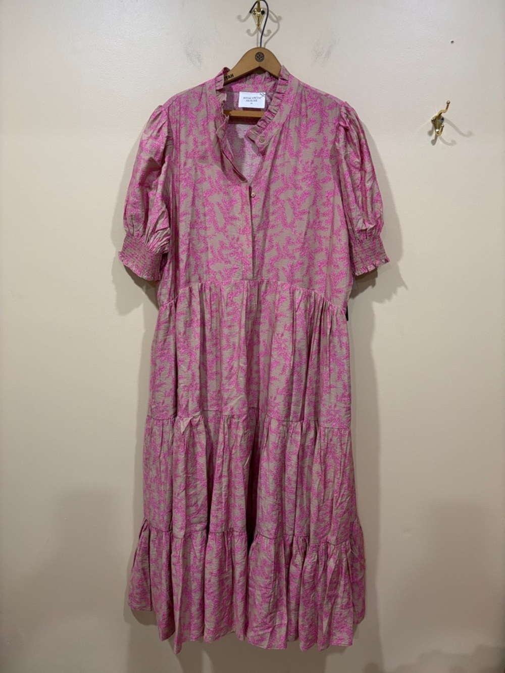 NWT Tuckernuck Hyacinth House Tan & Pink Vines Bennett Maxi Dress Size X-Large - Picture 8 of 15